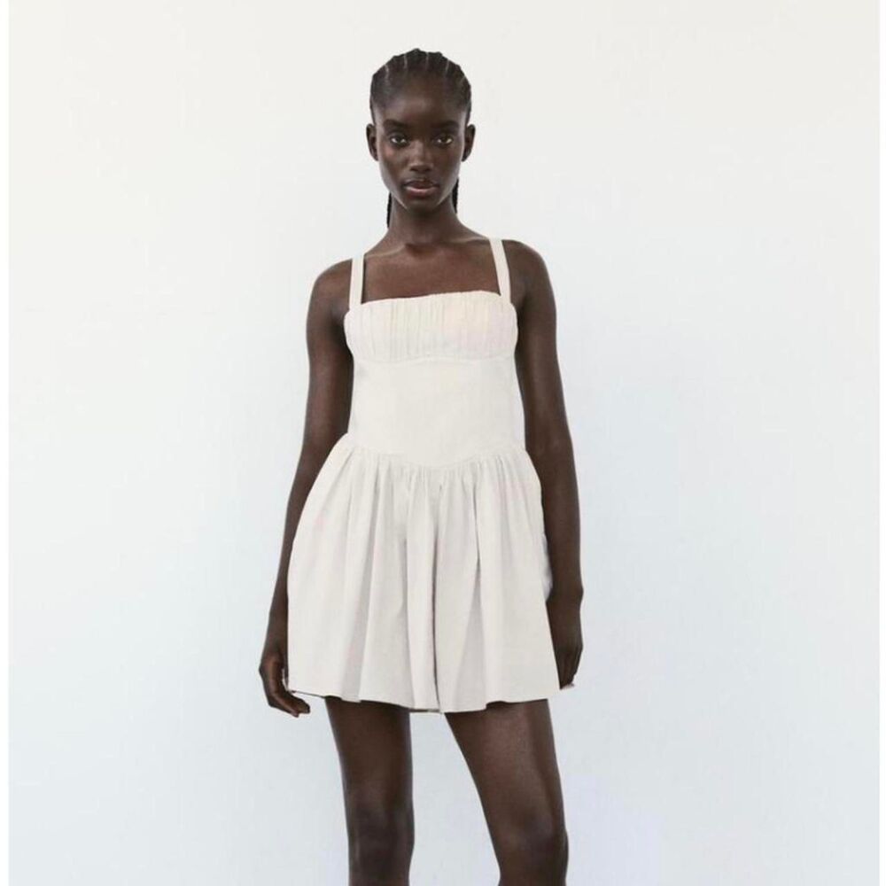 Zara Women's White and Cream Dress